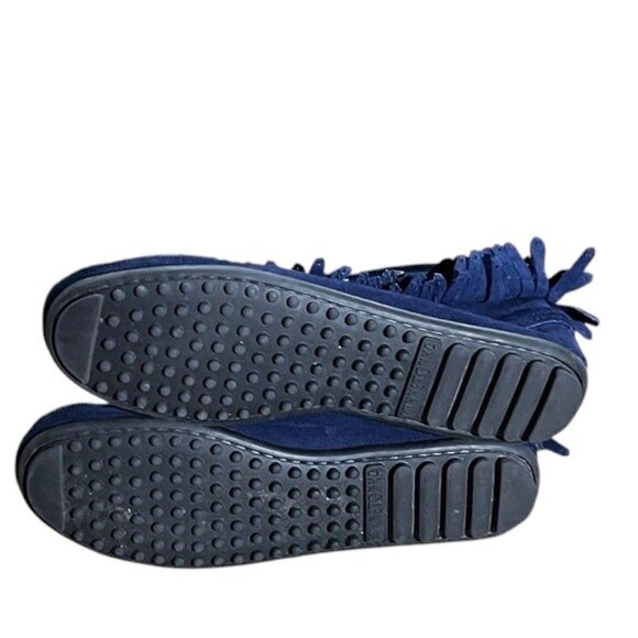 Minnetonka Navy Blue Suede Leather Fringe Ankle Boots Moccasins Size 8.5 - Picture 9 of 10